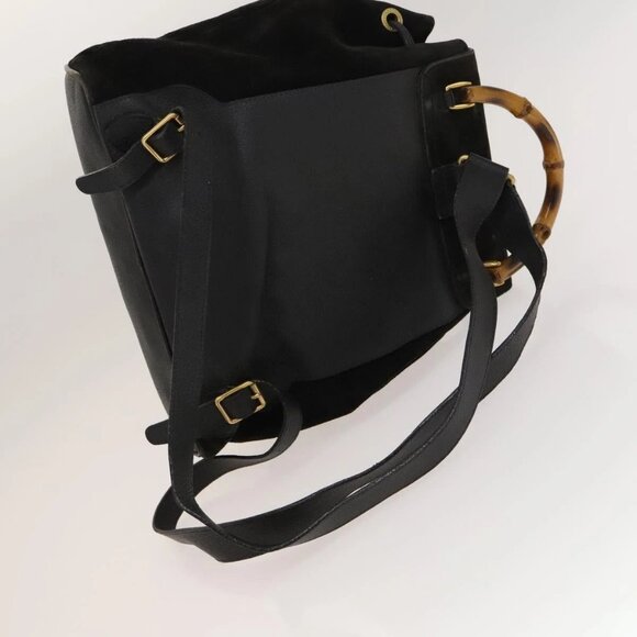 GUCCI Bamboo Backpack Suede Leather Black Gold main image 5
